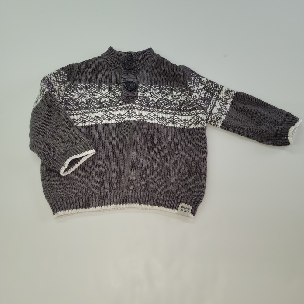 Rugged Butts Knit Sweater Gray Mock Neck Snowflake Baby 6-12‎ Months Fairisle